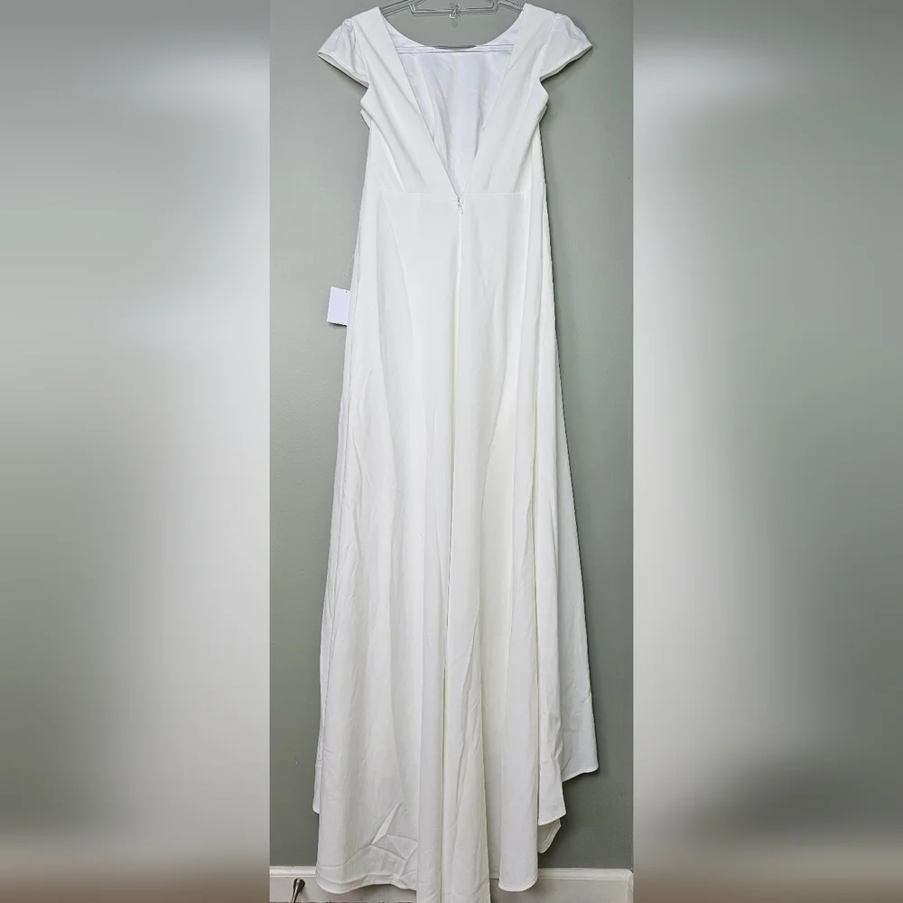 Lulus Radiance Of Love White Cap Sleeve Backless A-Line Cascading Wedding Dress